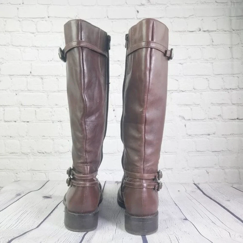 ECCO Tall Riding Boots Double Ankle Straps +Upper Strap w/ buckles Women’s 38